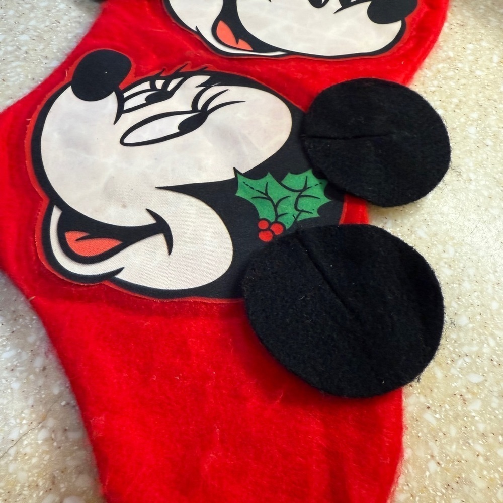 Vintage Disney Red and Green Mickey & Minnie Christmas Stocking Holiday - Picture 4 of 13